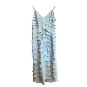 Adrianna Papell Occasions Silver Maxi Dress Tiered Ruffled Formal Gown‎ Size 16
